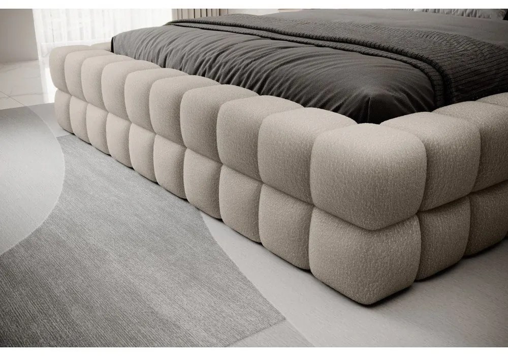 Beżowe tapicerowane łóżko dwuosobowe ze schowkiem ze stelażem 160x200 cm Dizzle – ELTAP