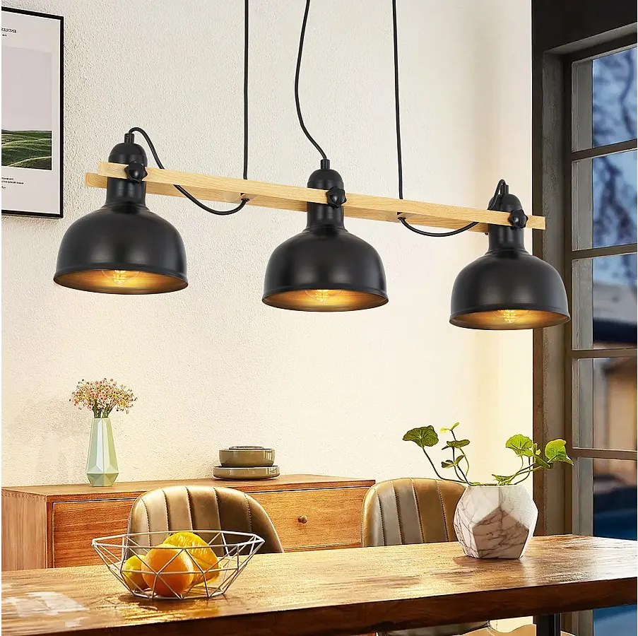 NETTLIFE Lampa wisząca stołowa w stylu vintage: 3 retro industrialne czarne żarówki E27 MAX.40W