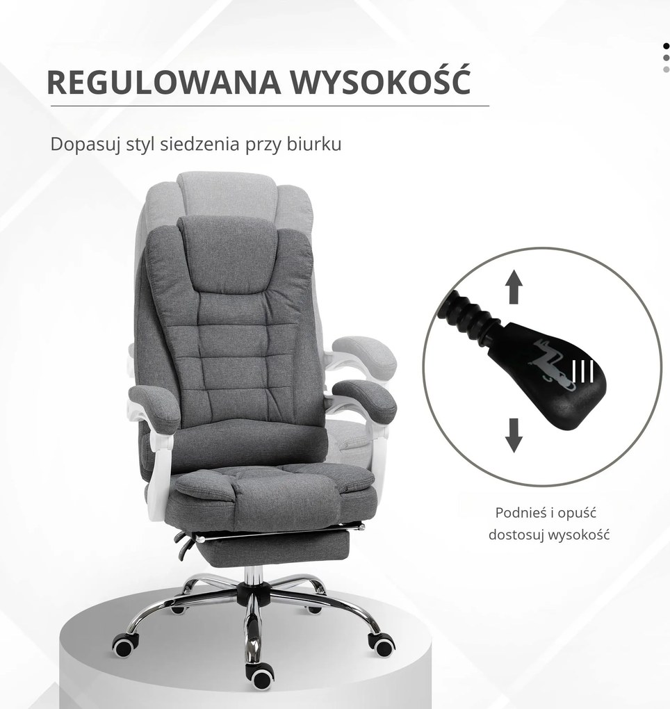 Vinsetto Fotel biurowy z podnóżkiem szary lniany regulowane oparcie wygodny i elegancki | Aosom PL
