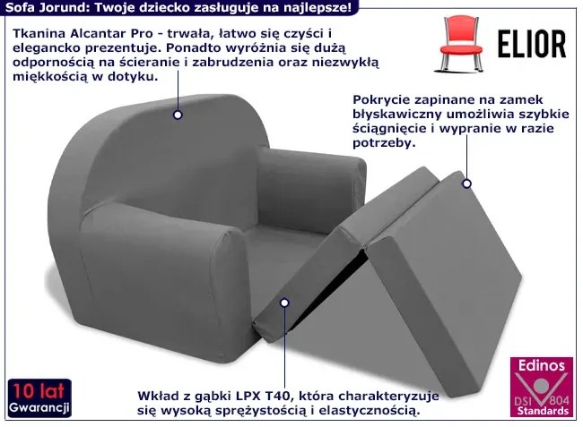 Szara rozkładana sofa dziecięca - Jorund