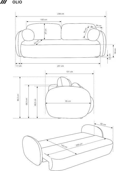 Sofa OLIO z funkcja spania i pojemnikiem ZIELONY ARAGON 39