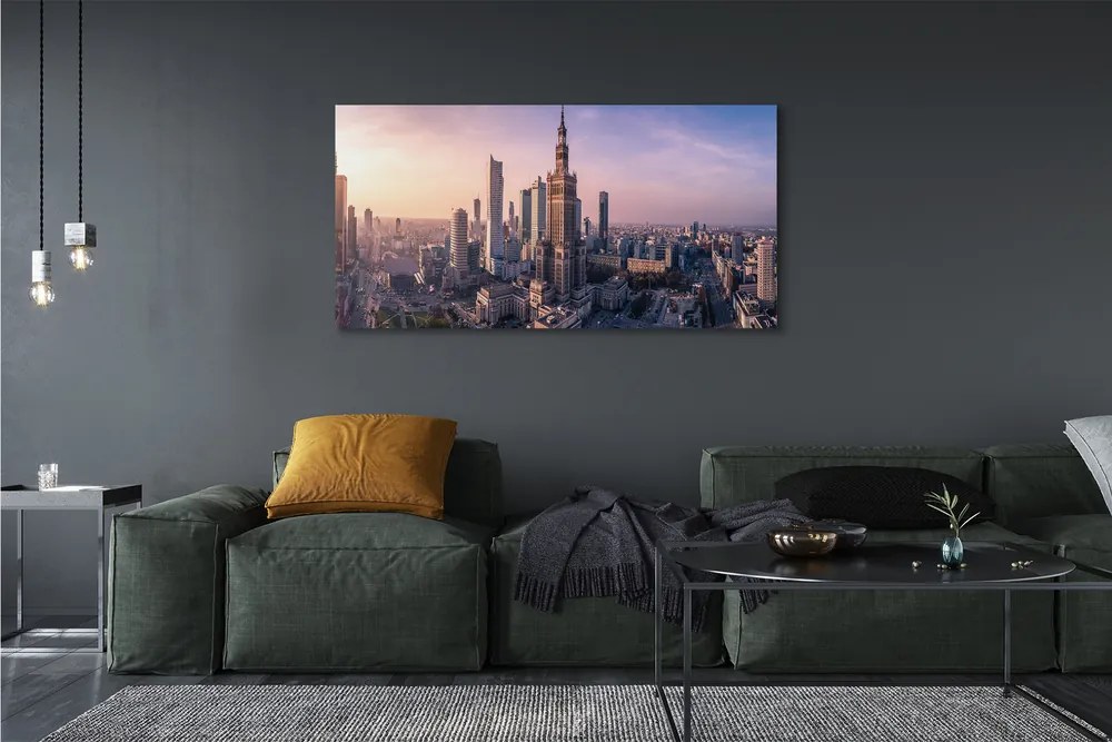 Fotoobraz na płótnie Poranny Blask nad Centrum Warszawy