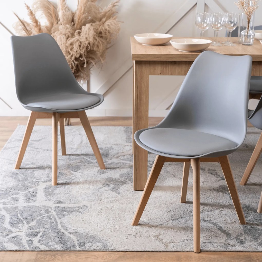 Zestaw Stół Prostokątny SKUBI Rozkładany 120-160 cm Dąb Artisan i 4 Krzesła SCANDI Szare/Dąb