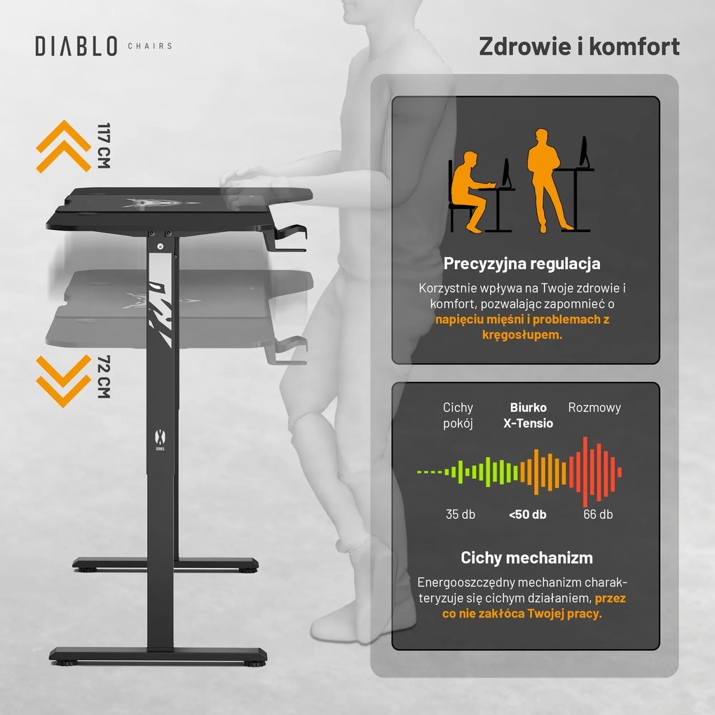 Biurko z regulacją wysokości DIABLO X-TENSIO 1600 czarne