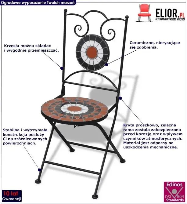 Zestaw ceramicznych krzeseł ogrodowych Zarvin - brązowo-biały