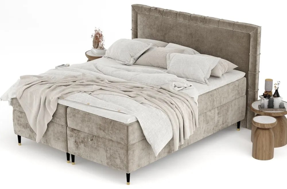 Beżowe łóżko boxspring ze schowkiem 180x200 cm Voyage – Maison de Rêve