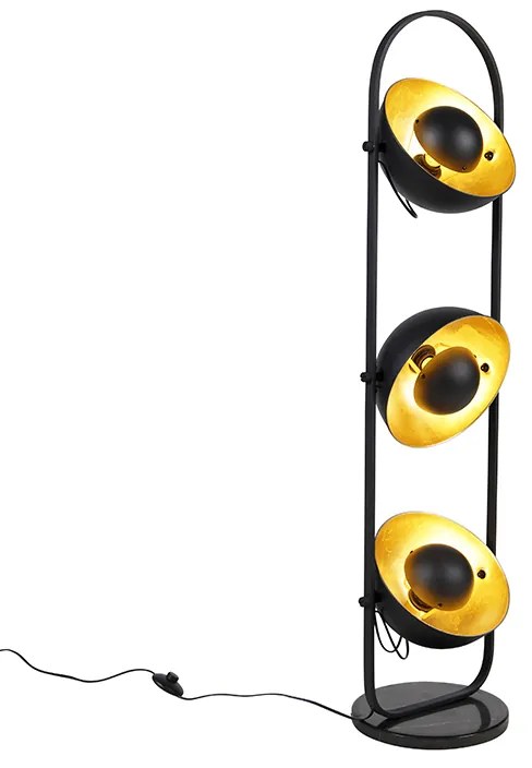Candeeiro de pé industrial preto com dourado 3-luzes - Magnax