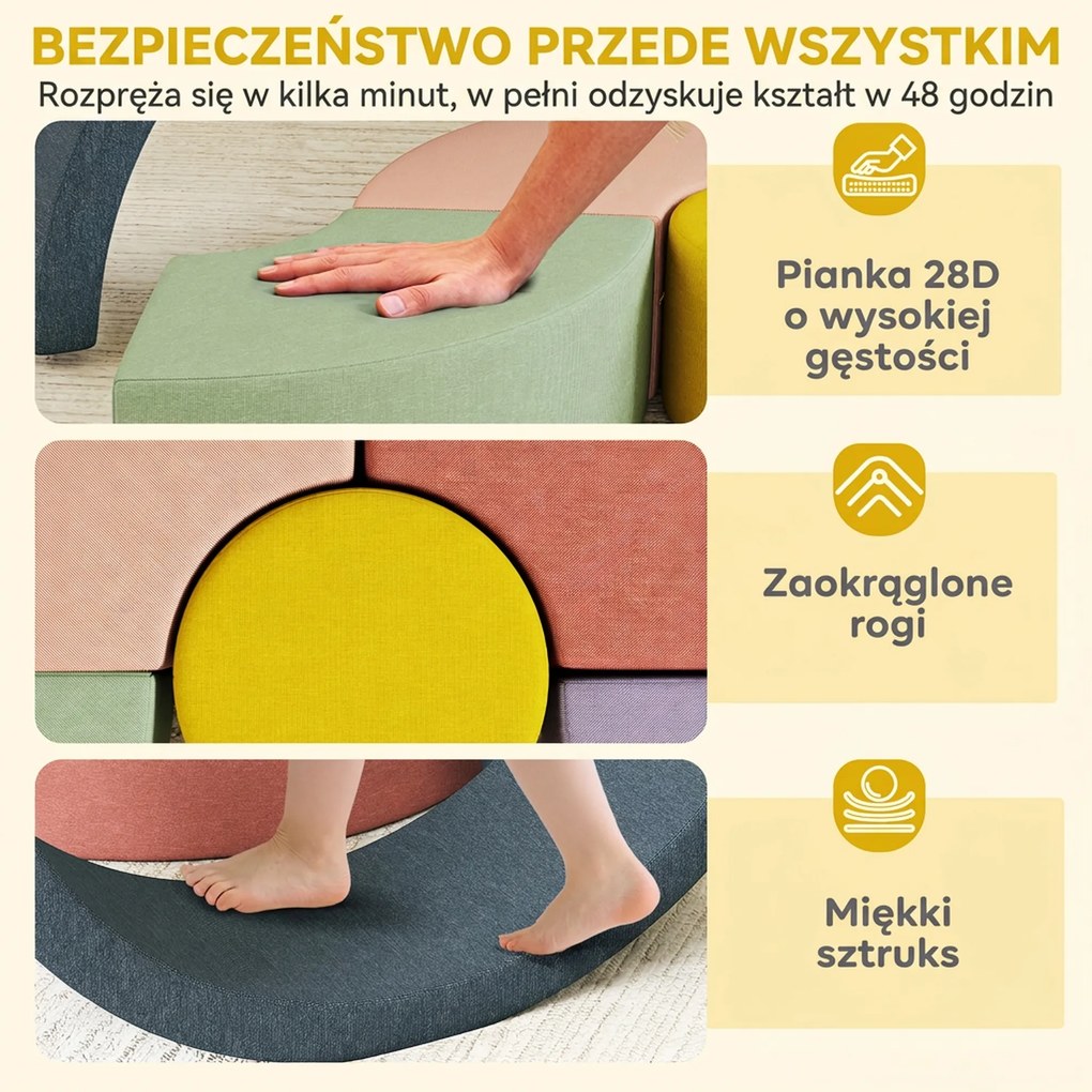 AIYAPLAY Zestaw 7 miękkich klocków piankowych dla maluchów — sztruksowy, odpinany pokrowiec, różne kształty, kolorowy