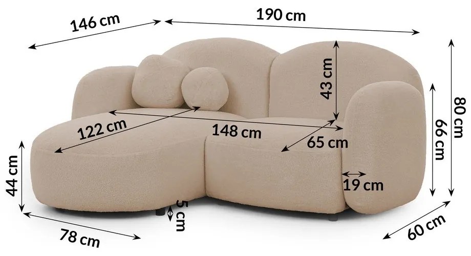 Jasnobrązowy narożnik z materiału bouclé (lewostronny/z szezlongiem) Orbit – Ropez