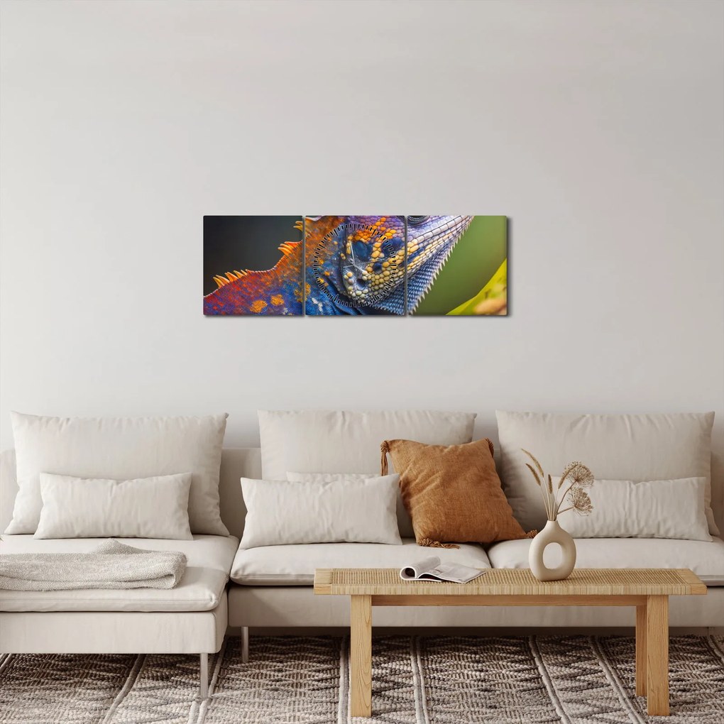 Obraz - Kolorowy legwan (z zegarem) (90x30 cm)