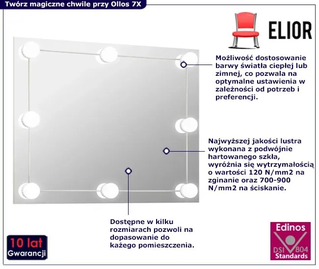 Nowoczesne wiszące lustro z oświetleniem LED 70x50 cm E2-E65