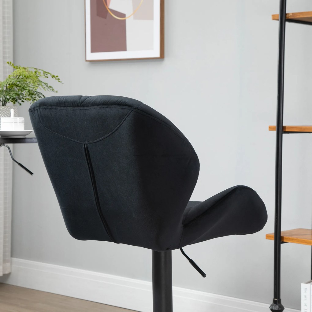 HOMCOM Zestaw 2 stołków barowych obrotowe taborety z oparciem imitacja aksamitu regulacja wysokości kolor czarny