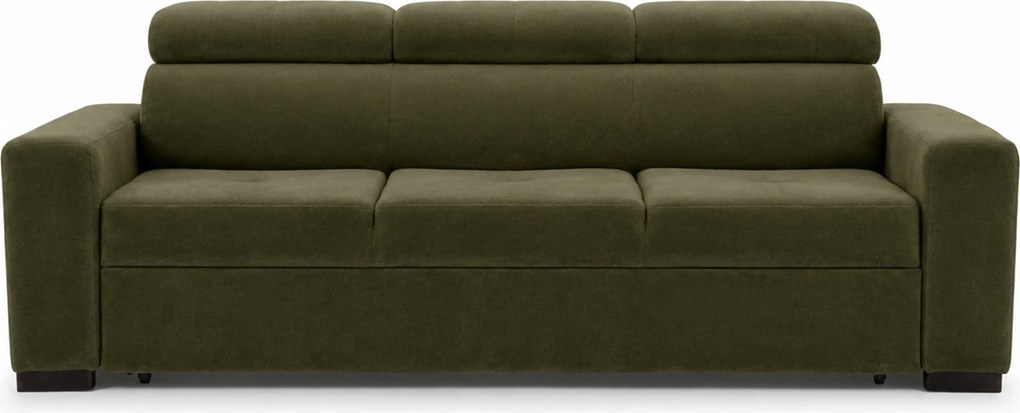 Sofa trzyosobowa Modeno z funkcją spania - oliwkowy welur hydrofobowy Monolith 38 - Wyprzedaż ekspozycji