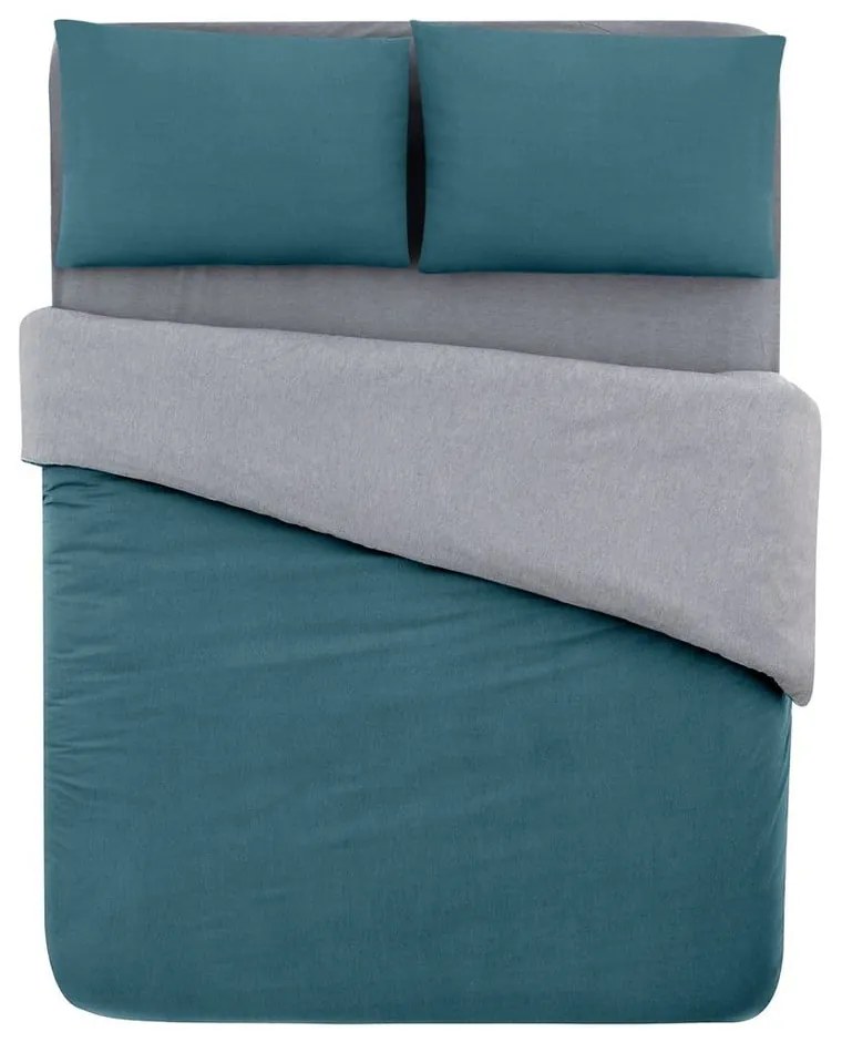Morsko-szara bawełniana pościel dwuosobowa z prześcieradłem 200x220 cm – Mila Home