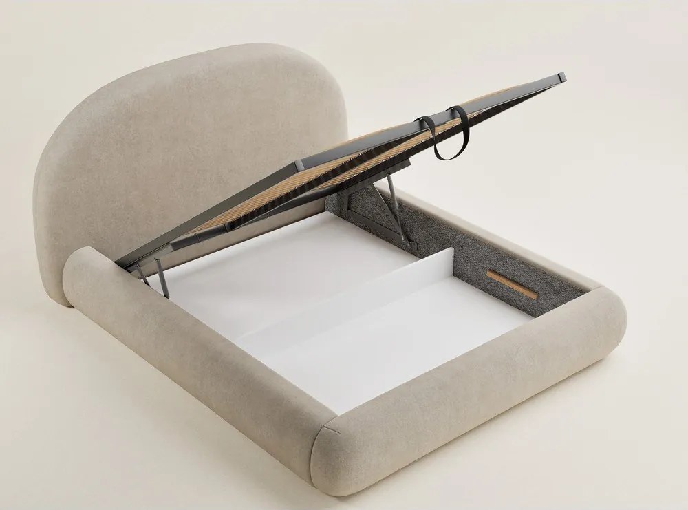 Beżowe tapicerowane łóżko dwuosobowe ze schowkiem ze stelażem 180x200 cm Maumere – Maison de Rêve