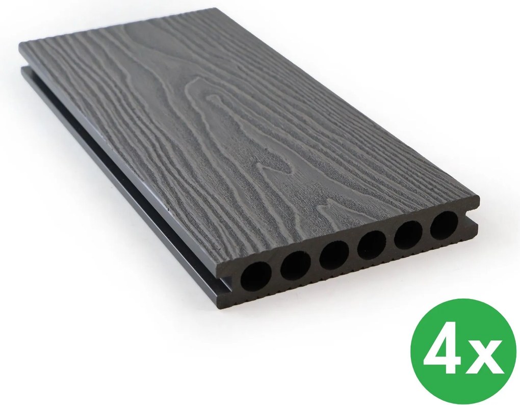 Deski tarasowe WPC, profil komorowy, 140 × 25 × 2850 mm, 4 szt., szara