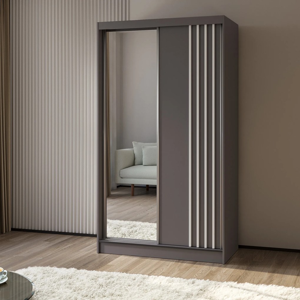 Szafa Przesuwna NELVIA 120 cm z Lustrem Szafa Dwudrzwiowa Szara