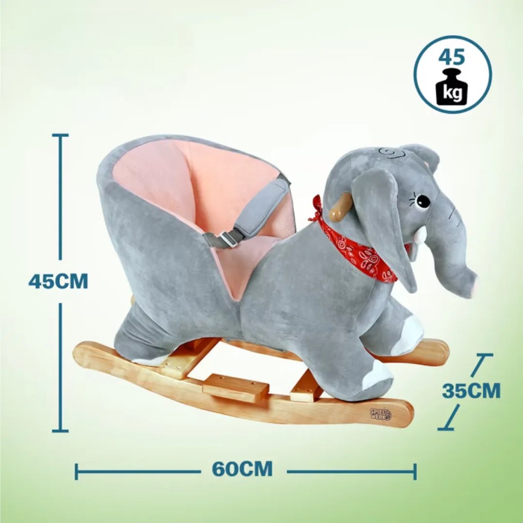 Pluszowy słoń na biegunach VICTOR z pasem bezpieczeństwa, szary Spielwerk