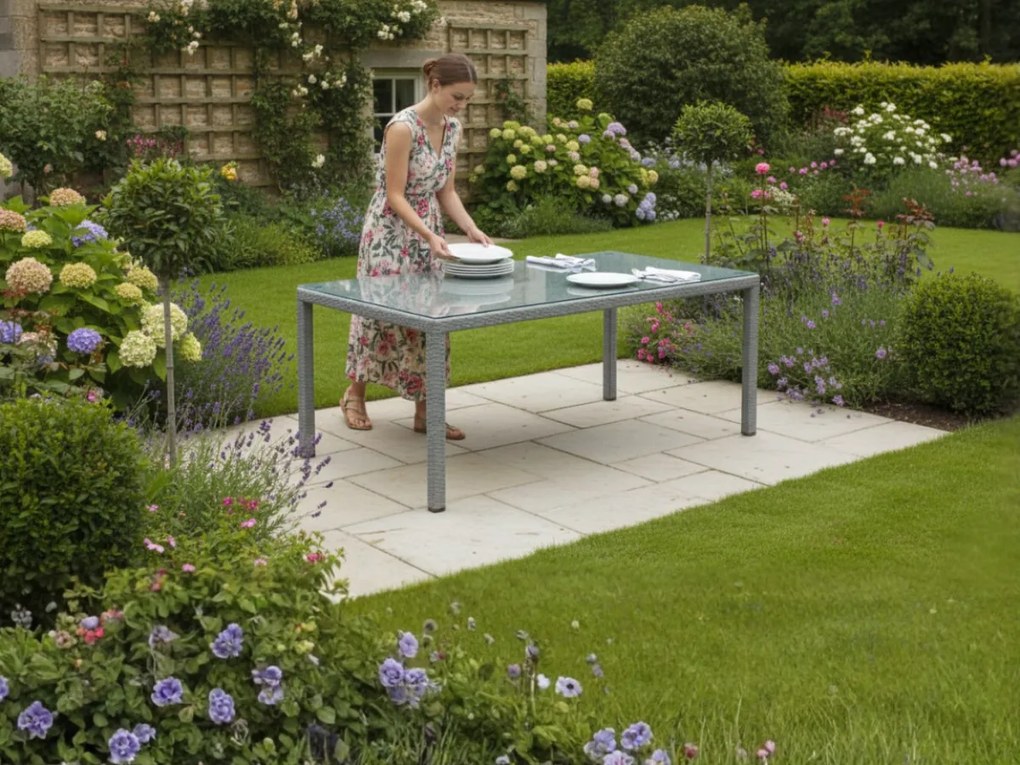 Stół ogrodowy z szarego technorattanu 200 x 100 cm