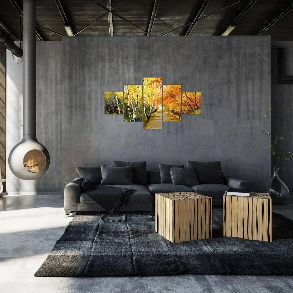 Obraz - Romantyczna aleja wzdłuż wody, obraz olejny (125x70 cm)