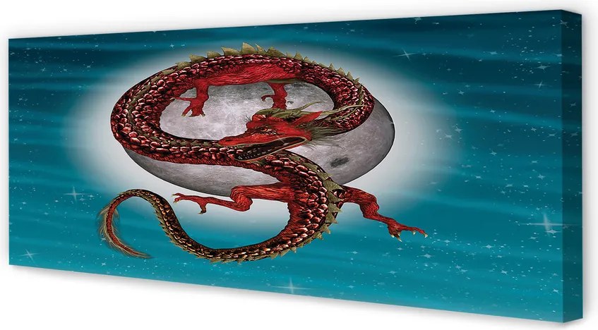 Fotoobraz na płótnie Japoński Smok na Tle Księżyca