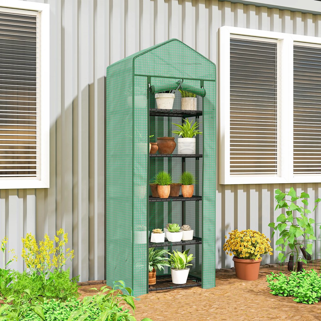 Outsunny Mini-szklarnia na kwiaty lub warzywa, stal, tworzywo sztuczne, 69 dł. x 49 szer. x 193 wys. cm, Zielona