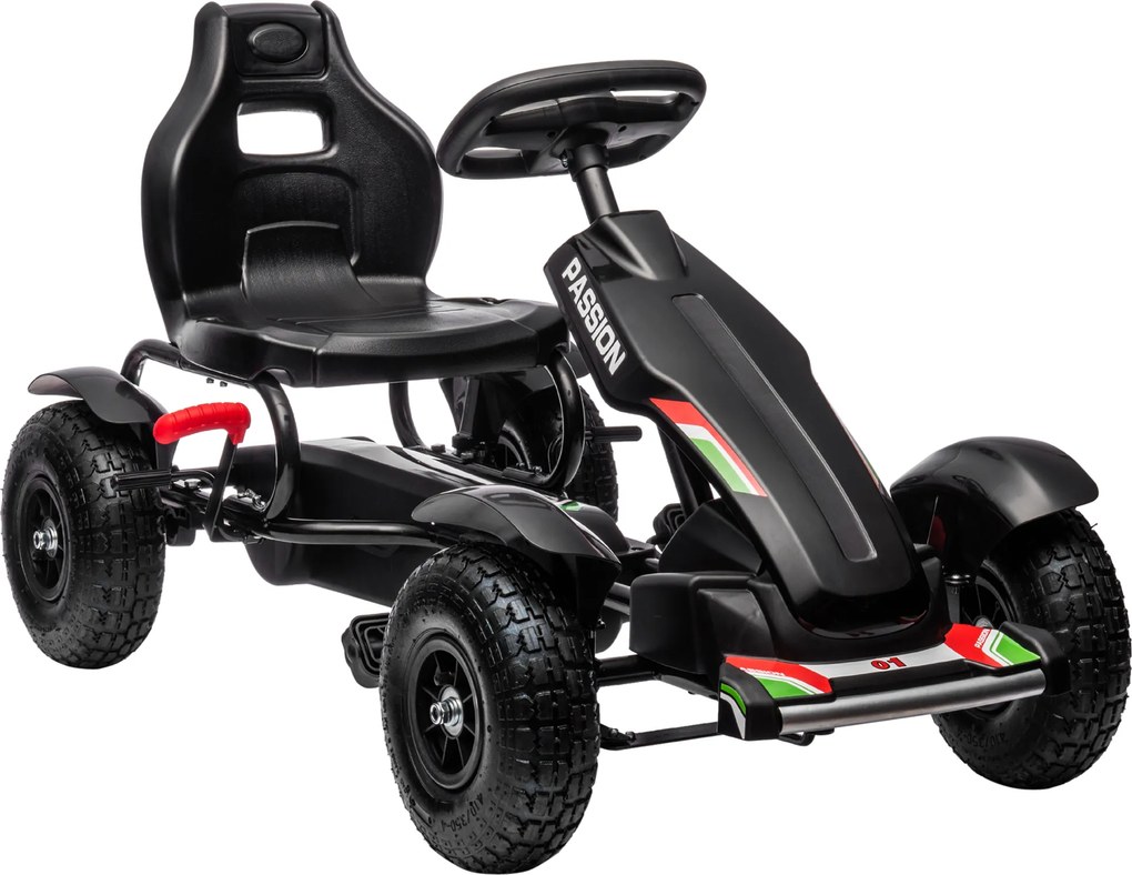 Gokart dla dzieci HOMCOM z regulacją siedziska i hamulcem ręcznym, 5-12 lat, 121 x 58 x 61 cm, Czarny