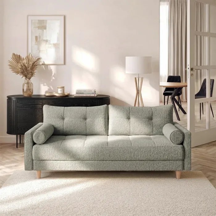 Sofa z Funkcją Spania LONAR Szara Boucle Japandi