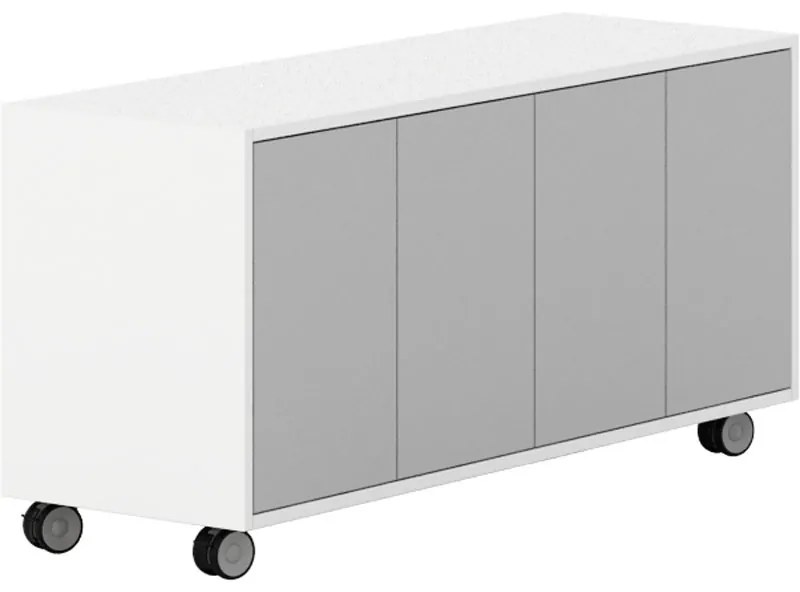 Komoda mobilna LAYERS, długa, 1200 x 400 x 575 mm, biała / szara