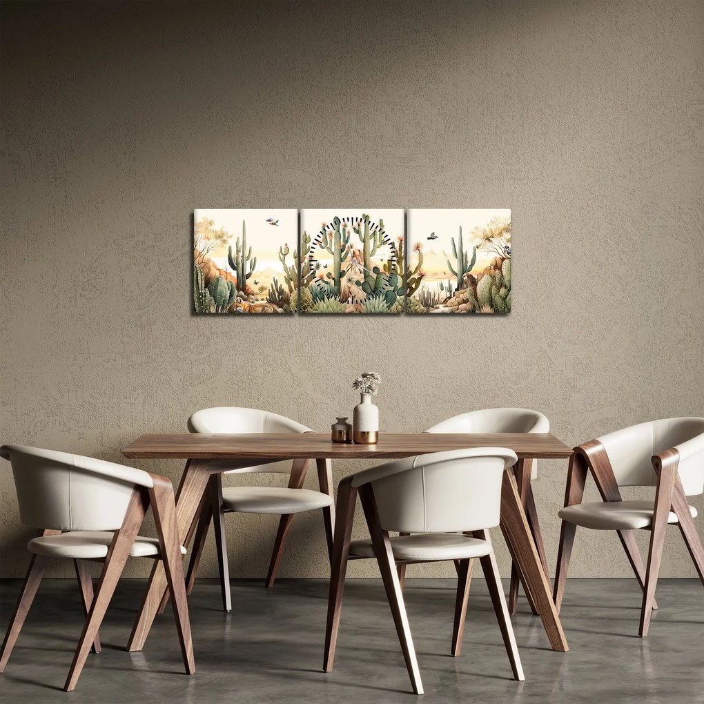 Obraz - Pustynia, akwarela (z zegarem) (90x30 cm)