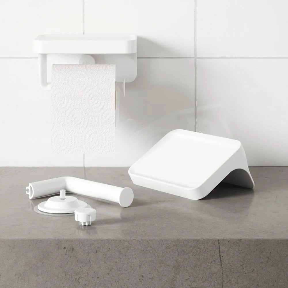 Biały samoprzylepny uchwyt na papier toaletowy z plastiku z recyklingu Flex Adhesive – Umbra
