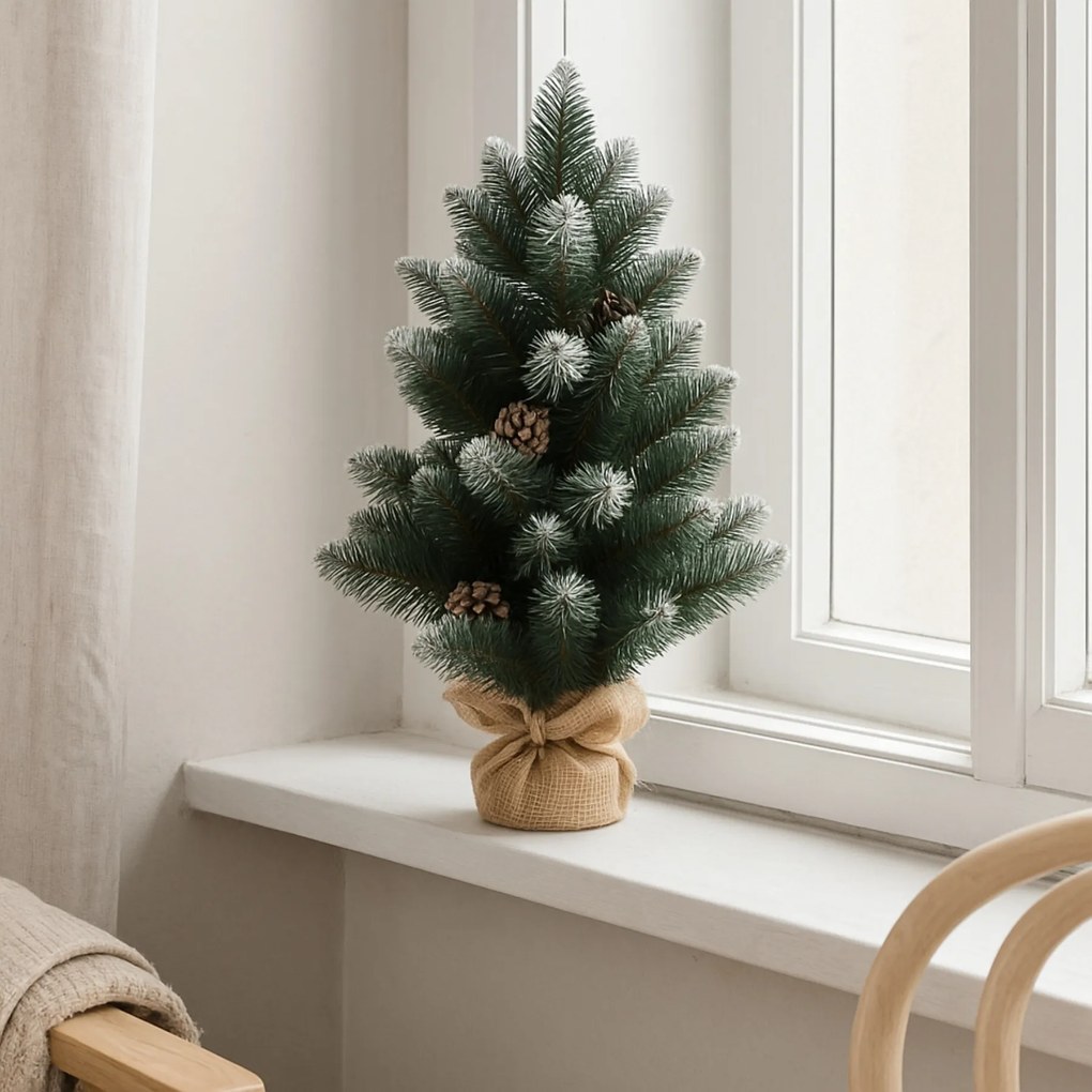 Ośnieżona sztuczna choinka z szyszkami, 60 cm