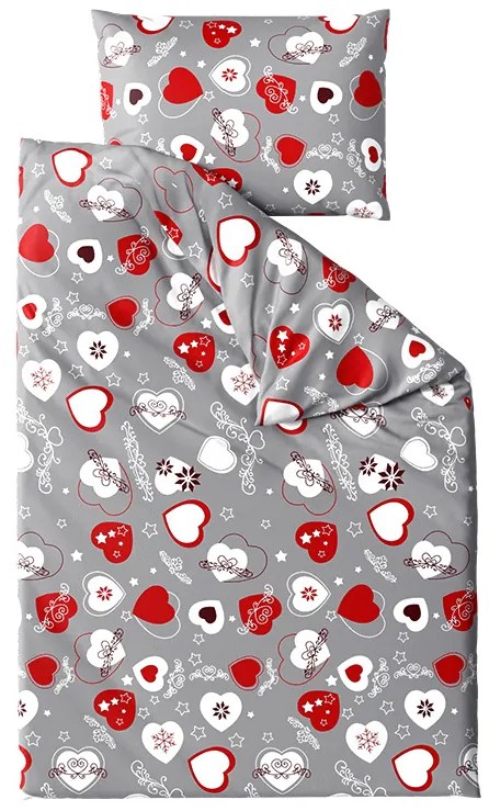 PrzytulneMieszkanie.pl PrzytulneMieszkanie.pl Pościel z mikropluszu CHRISTMAS HEART szara Rozmiar pościeli: 2 szt 70 x 90 cm | 200 x 220 cm
