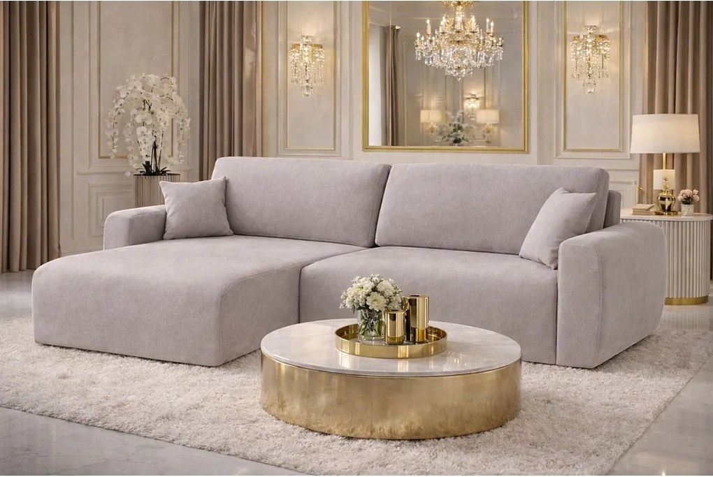 Narożnik z funkcją spania i pojemnikiem Ariel L, tkanina welurowa Salvador, Szary, Lewy