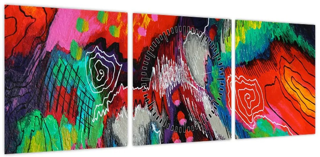 Abstrakcyjny obraz - kolory (z zegarem) (90x30 cm)