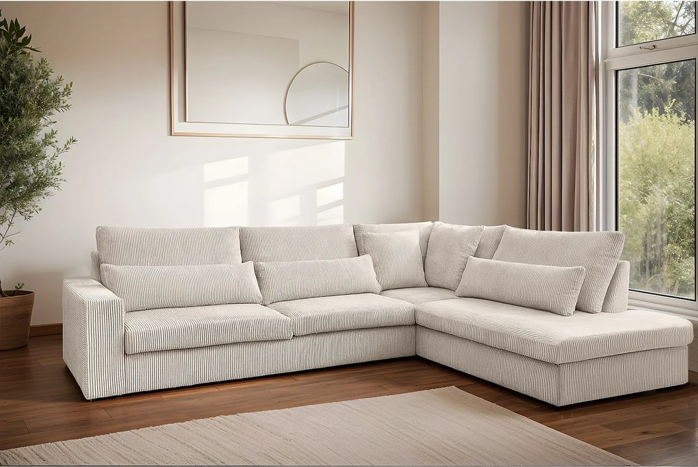 Narożnik w kształcie L SVEN, tkanina Poso, Beżowy, Prawy