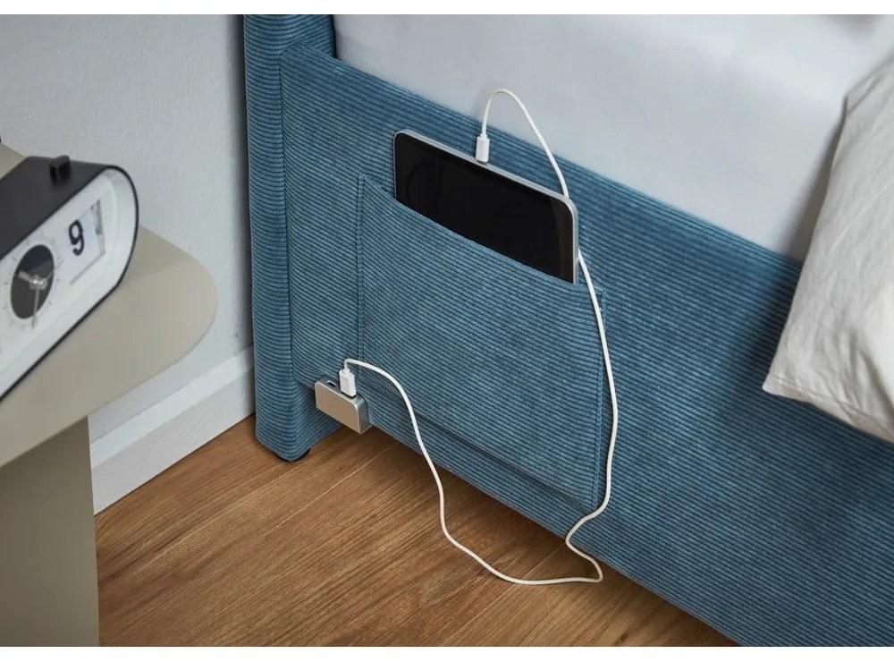 Niebieskie tapicerowane narożne łóżko dziecięce ze schowkiem ze stelażem 140x200 cm Cool – Meise Möbel