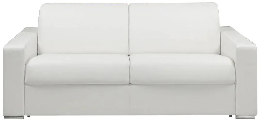 Kanapa 3-osobowa z ekspresowym mechanizmem rozkładania z ekoskóry CALITO - Biały - Wymiary miejsca do spania: 140 cm - Materac 22 cm z pamięcią kształtu