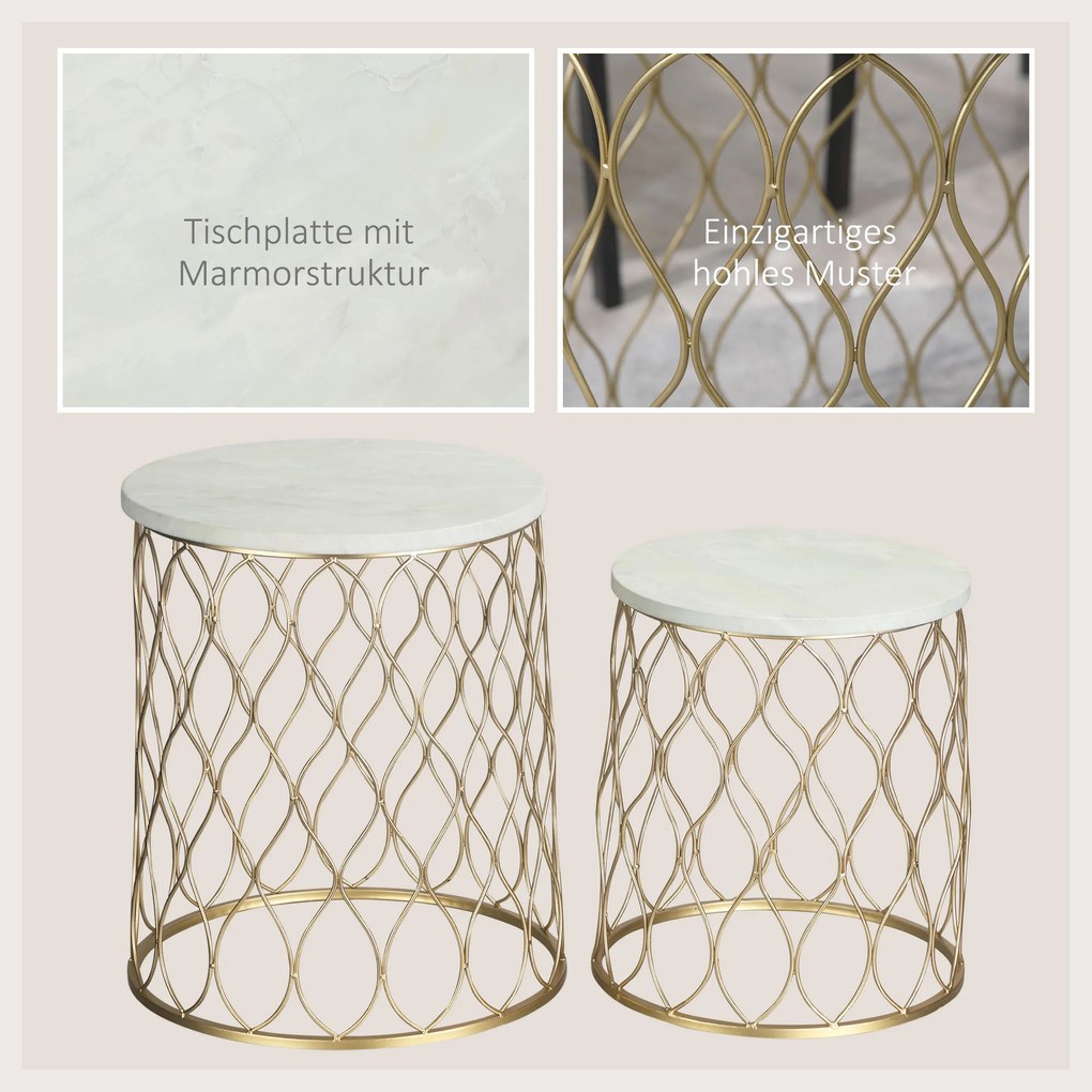 Outsunny okrągłe stoliki kawowe w komplecie 2 retro kosz druciany złoty+biały Ø41 x 46 cm