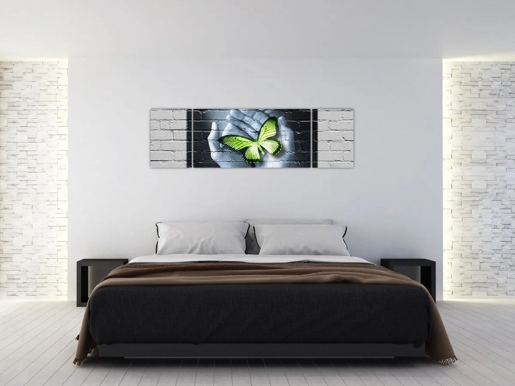 Obraz - Zielony motyl w ścianie (170x50 cm)