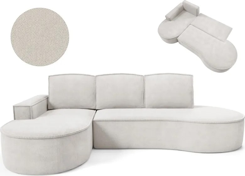 Narożnik MOLLY Lewostronny z funkcją spania, wolnostojący tkanina CURIO 02 Biały