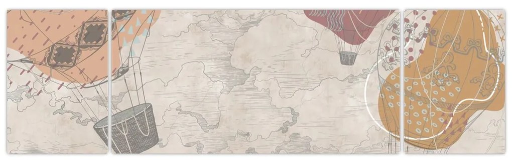 Obraz - Balony nad miastem, ciepłe odcienie (170x50 cm)