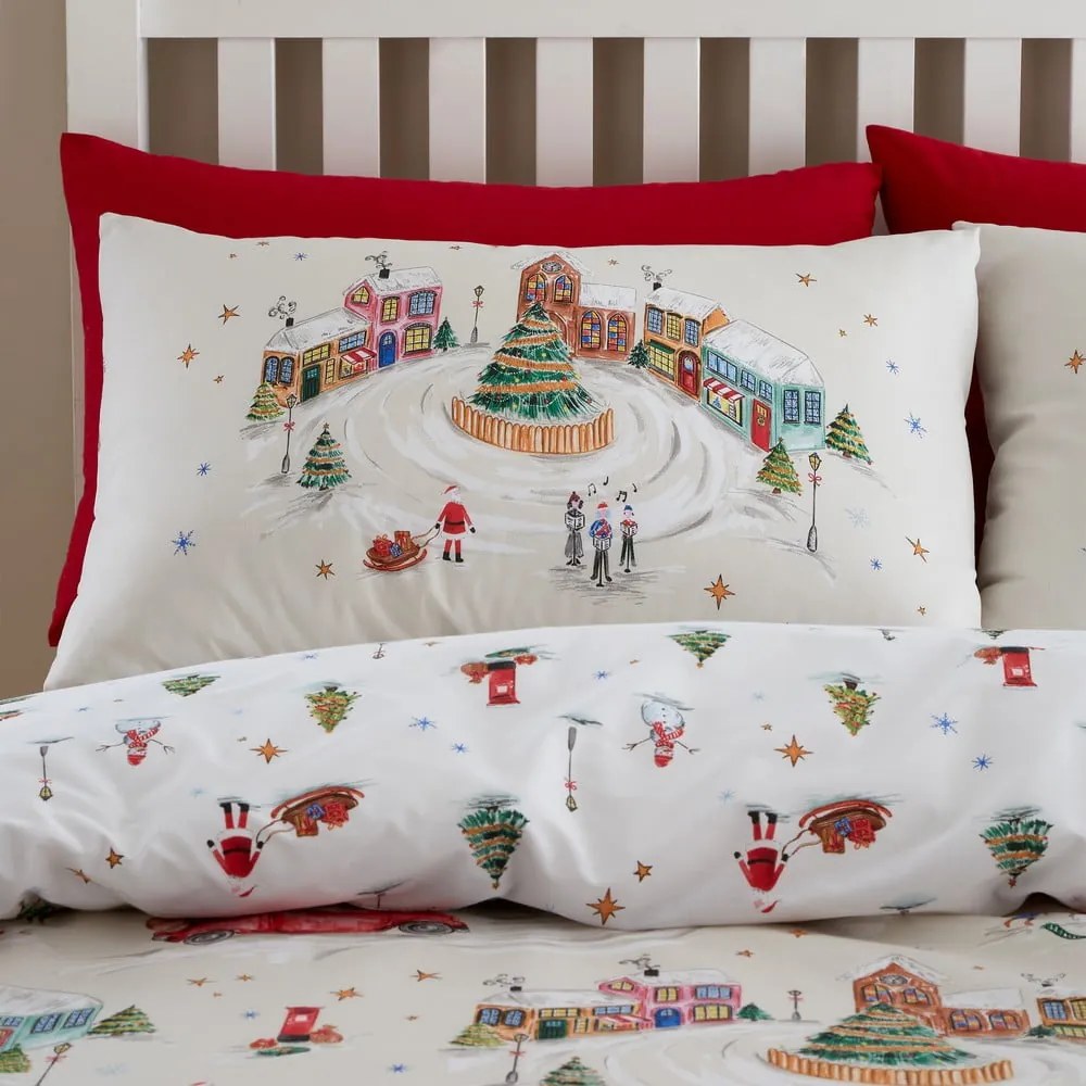 Biało-beżowa pościel dwuosobowa 230x220 cm Christmas Town – Catherine Lansfield