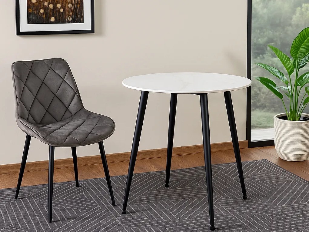 Okrągły stół jadalniany RION 90 cm z ceramicznym blatem, biały marmur