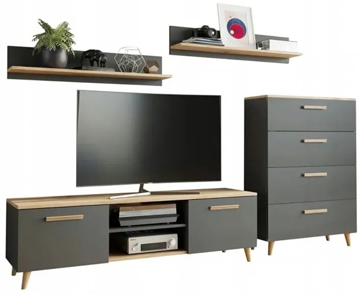 Zestaw rtv do pokoju antracyt + dąb artisan M3-E83