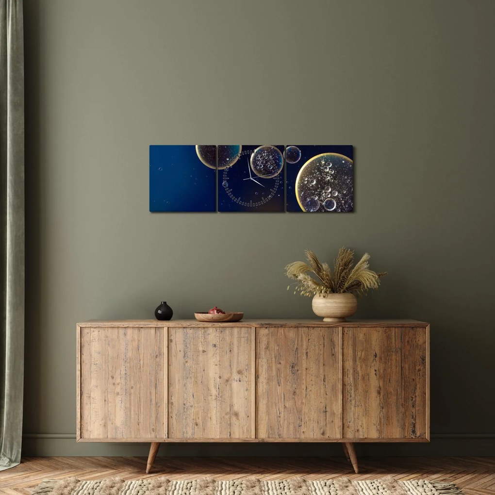 Obraz bąbelków (z zegarem) (90x30 cm)