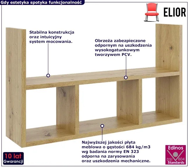 Skandynawska półka wisząca w kolorze dąb artisan - Gomio