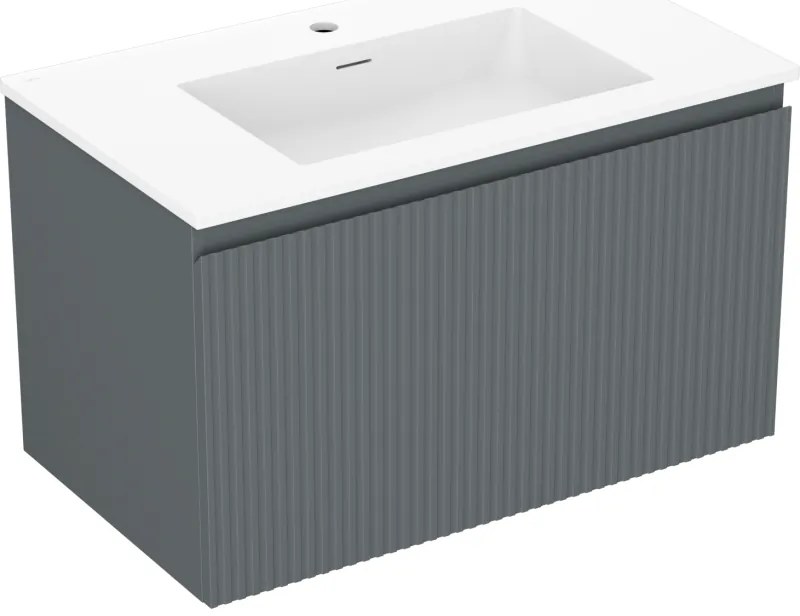 Mexen Rivel szafka łazienkowa 80 cm z umywalką Otis, 1 szuflada, ryflowana , grafit mat/biała mat - 91A20-08047-1-BF66-W18M01