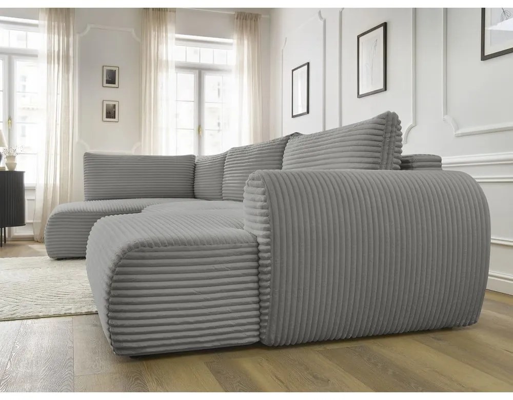 Ciemnoszary sztruksowy rozkładany/ze schowkiem narożnik (lewostronny/w kształcie litery U) Lucien – Bobochic Paris