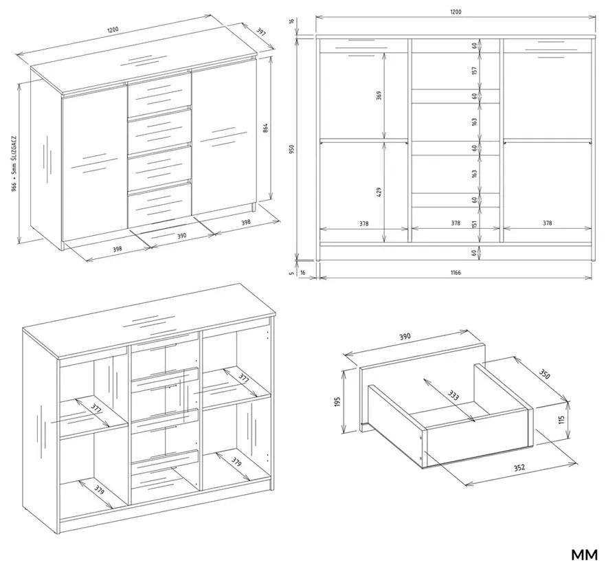 Nowoczesna komoda dąb artisan + kaszmir M7-A42